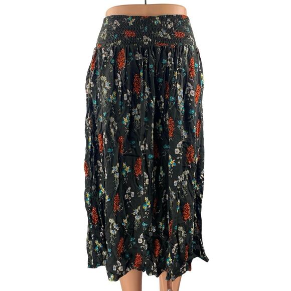 Natural Life Addie Black Floral High Waisted Slit Pleated A Line Midi Skirt XS - Picture 3 of 5